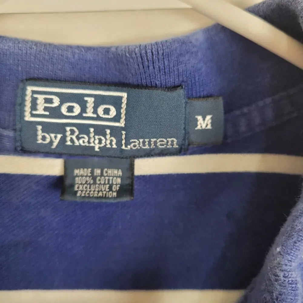 Vintage Polo Ralph Lauren Blue and White Striped Short Sleeved Polo Shirt Preppy